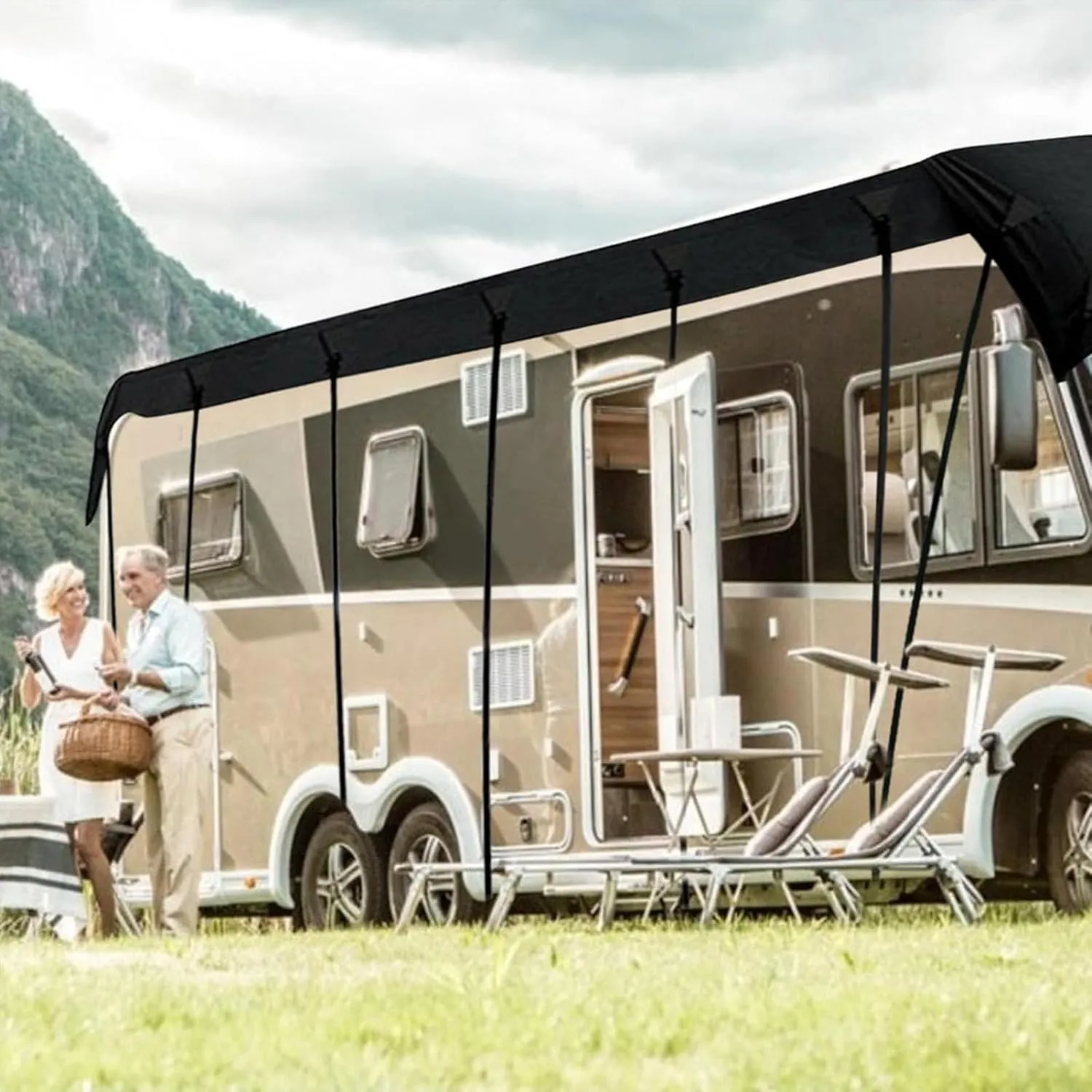 Foldable 210D Oxford Travel Trailer Cover - Easy to Clean, UV Protection, Black - 5m x 3m