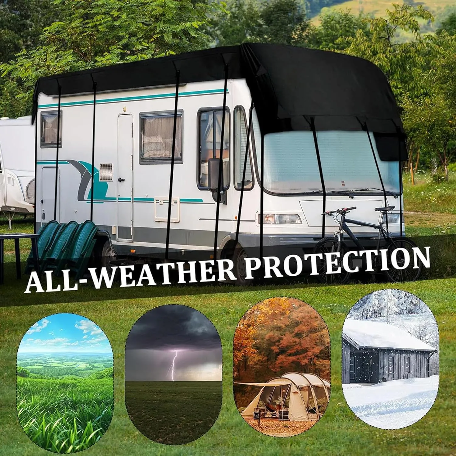 Foldable 210D Oxford Travel Trailer Cover - Easy to Clean, UV Protection, Black - 5m x 3m