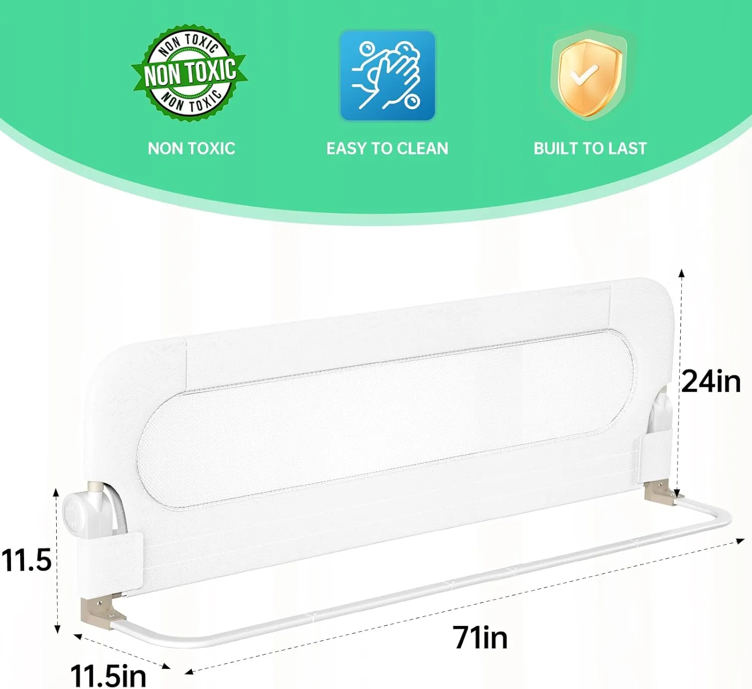 Folding Bed Rail for Toddlers,Safety Baby Bed Rail Guard,Kid Bed Rail with Reinforced Anchor Safety System,Bed Rail for Baby Fit Bunk,Full Size,Queen,King,Twin(White,71"x23.6")
