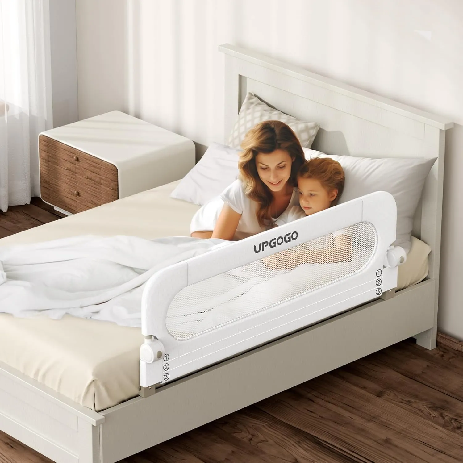 Folding Bed Rail for Toddlers,Safety Baby Bed Rail Guard,Kid Bed Rail with Reinforced Anchor Safety System,Bed Rail for Baby Fit Bunk,Full Size,Queen,King,Twin(White,71"x23.6")