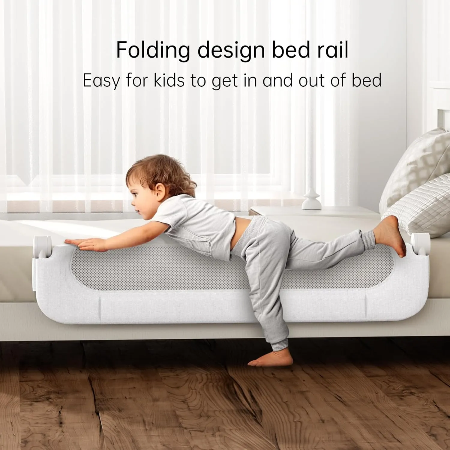 Folding Bed Rail for Toddlers,Safety Baby Bed Rail Guard,Kid Bed Rail with Reinforced Anchor Safety System,Bed Rail for Baby Fit Bunk,Full Size,Queen,King,Twin(White,71"x23.6")