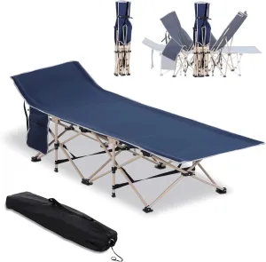 Folding Camping Cot for Adults - Portable Sleeping Bed with Side Pocket, Travel Cot for Camping, Backpacking, 330 lbs Capacity