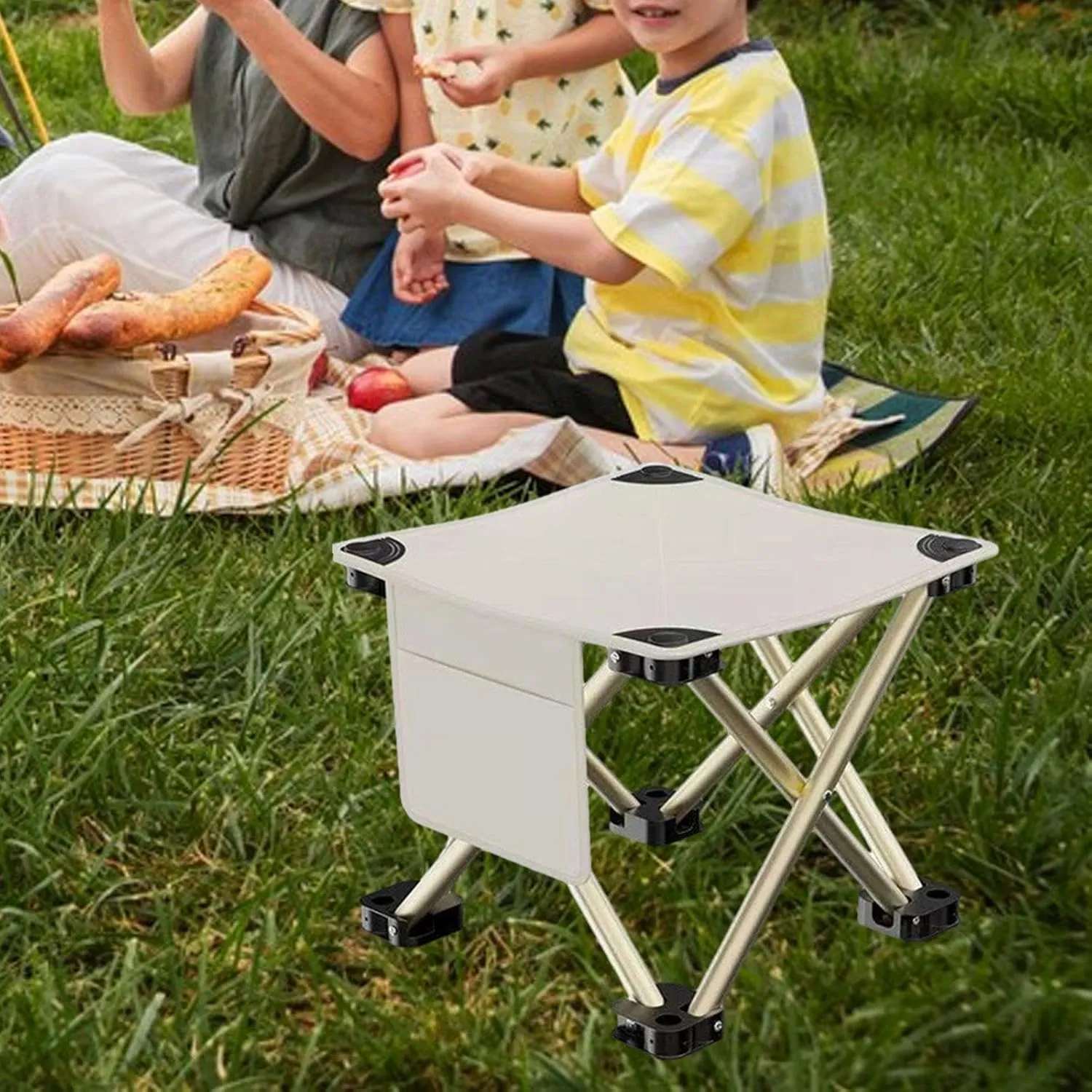 Folding Camping Stool Footstool Multipurpose Sturdy Portable Mini Foldable Chair for Outdoor Barbecue Beach Travel Hiking, White, 33cmx33cmx32cm