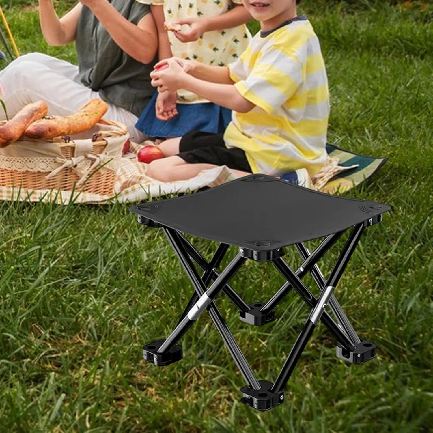 Folding Camping Stool Footstool Sturdy Lightweight Portable Small Foldable Chair for Barbecue Camping Fishing Outdoor Garden, Black, 33cmx33cmx32cm