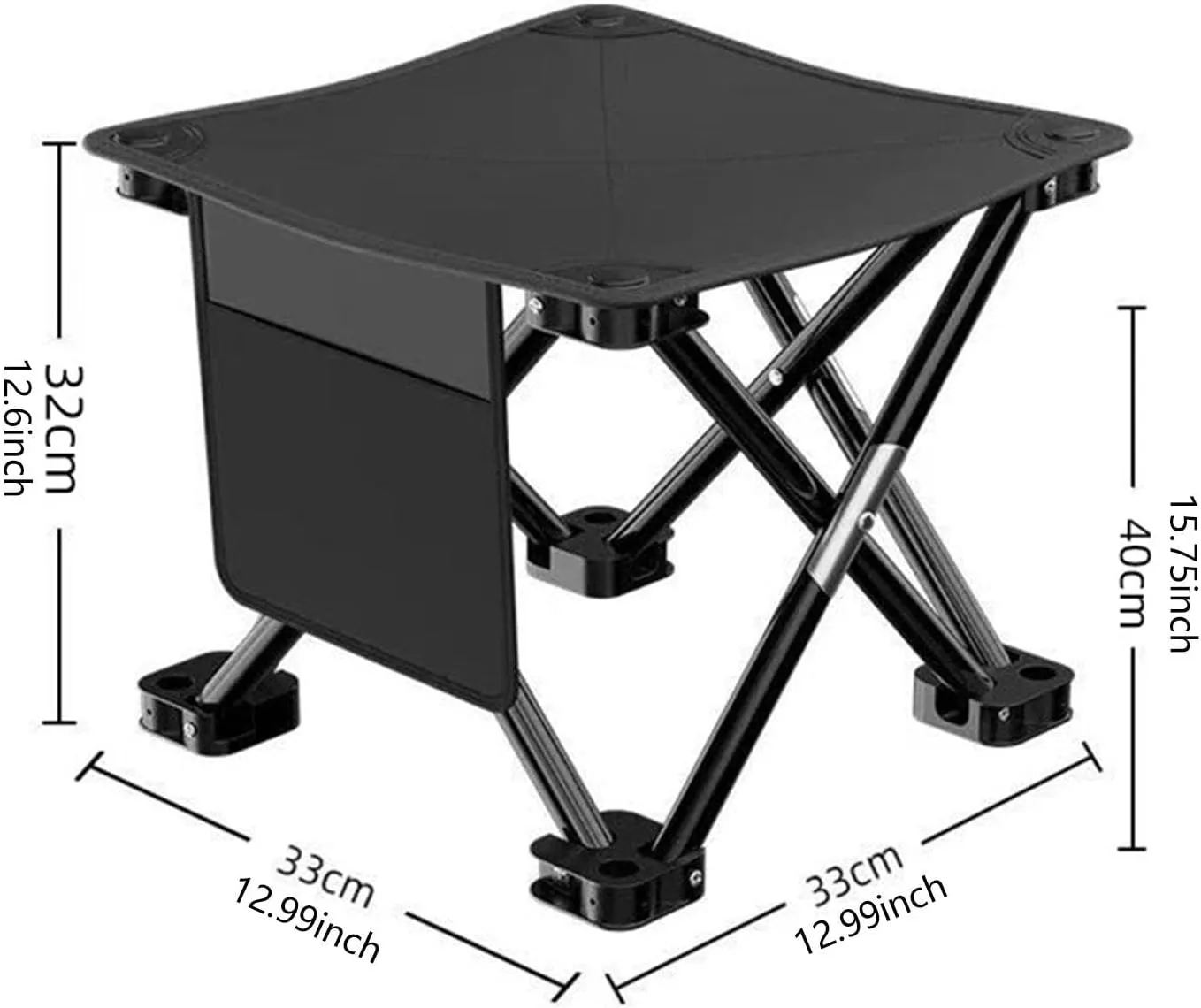 Folding Camping Stool Footstool Sturdy Lightweight Portable Small Foldable Chair for Barbecue Camping Fishing Outdoor Garden, Black, 33cmx33cmx32cm