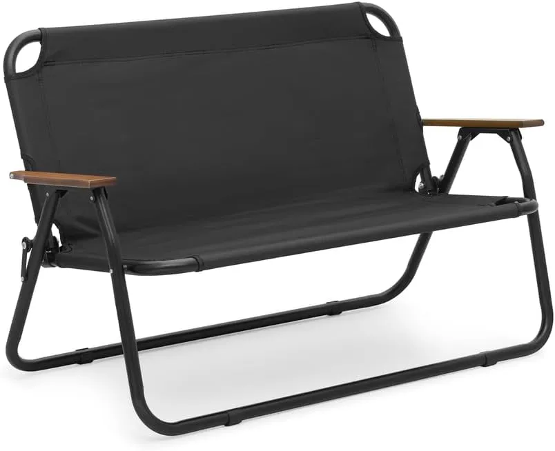 Folding Double Camping Chair 2 Person Loveseat Outdoor Portable Camp Dining Seat (Black)
