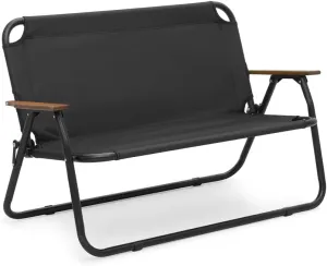 Folding Double Camping Chair 2 Person Loveseat Outdoor Portable Camp Dining Seat (Black)