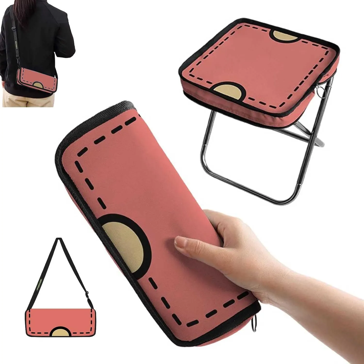 Folding Stool,Portable Pocket Handbag Stool Aluminum Alloy Camping Stool Hold Up to 220lb Easy to Carry, for Camping,Hiking,Fishing,Queue