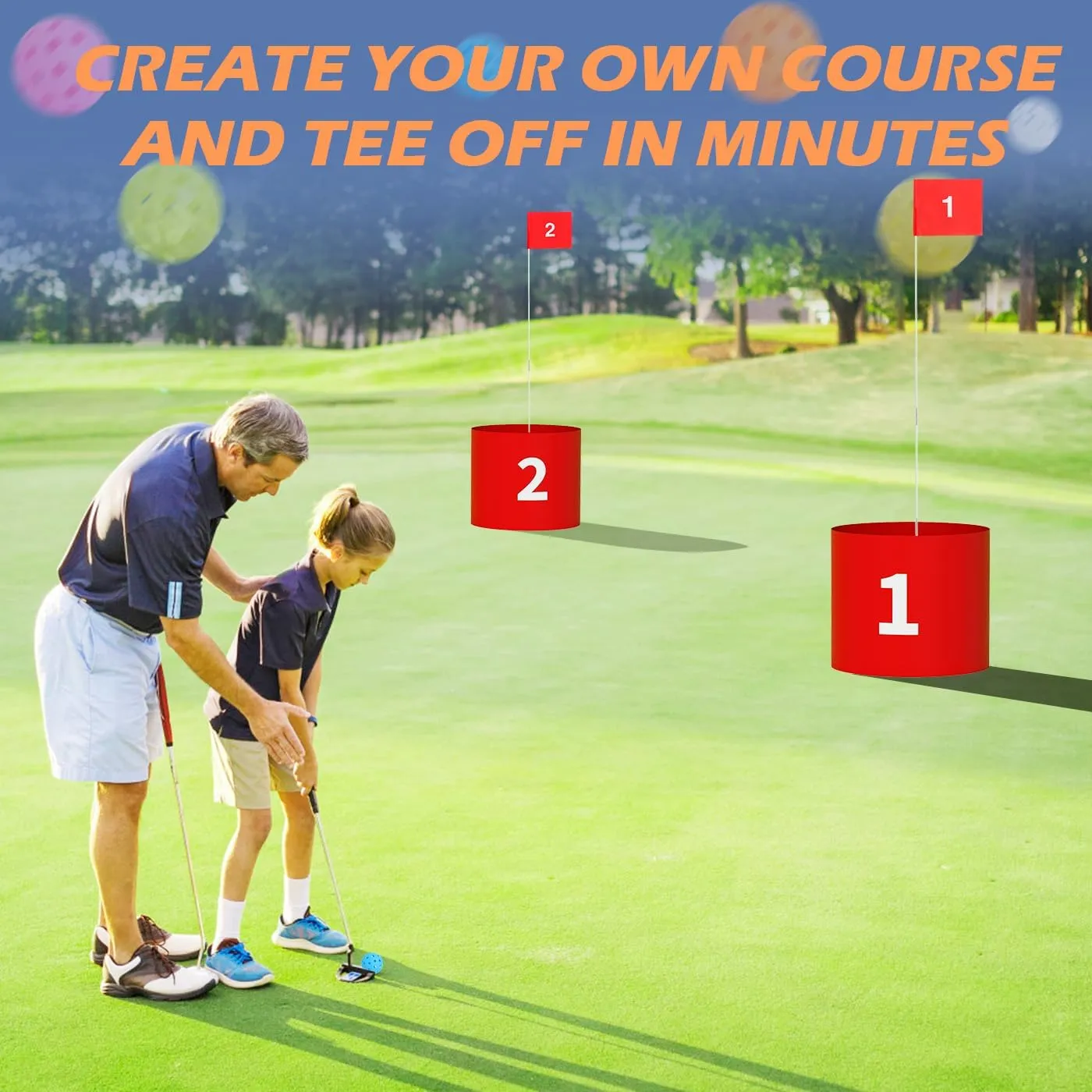 FOOING Golf Game, Golf Yard Games with LED Light, Portable 6 Hole Set Golf Simulators for Home Adults Kids Lawn, Beach, Yard, Camping