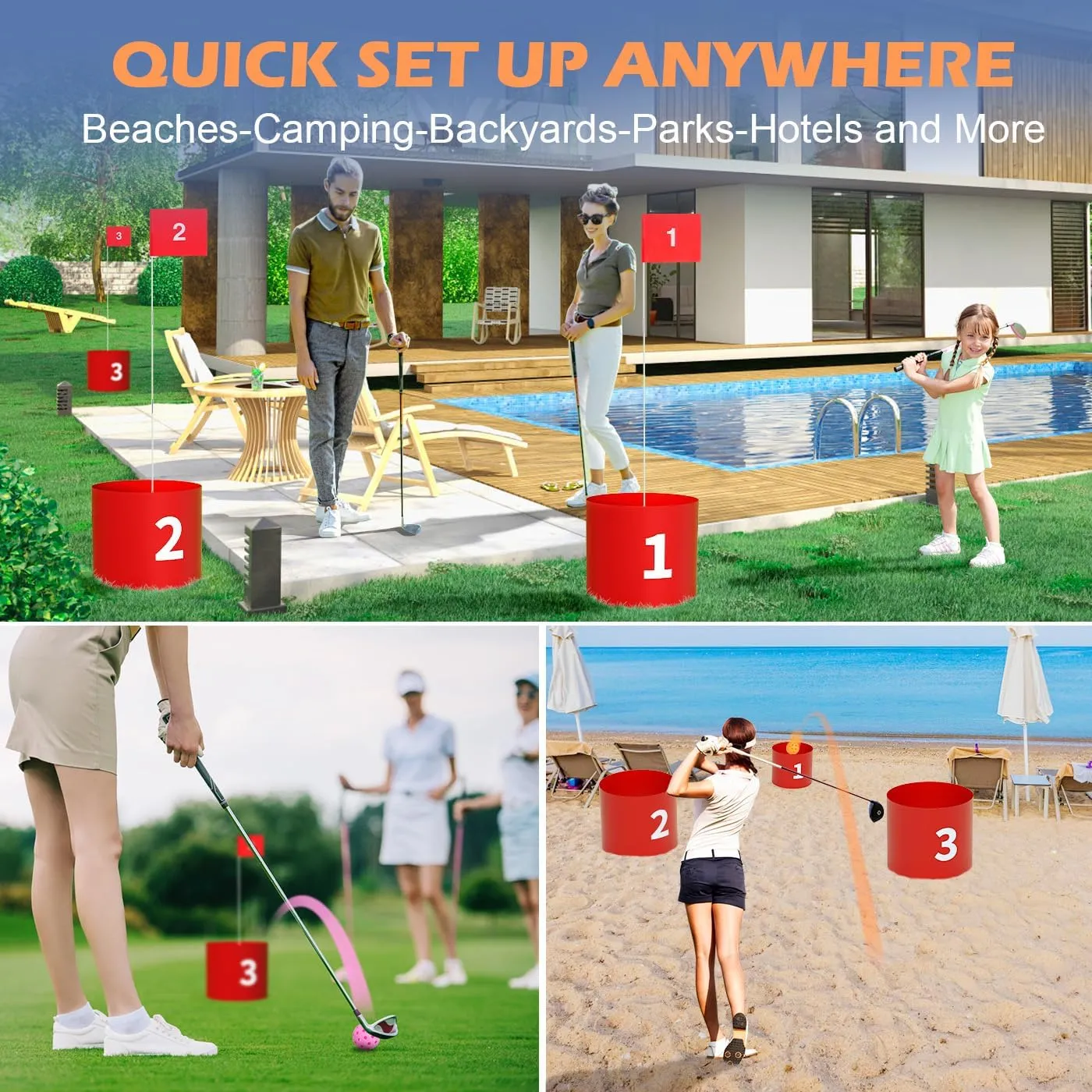 FOOING Golf Game, Golf Yard Games with LED Light, Portable 6 Hole Set Golf Simulators for Home Adults Kids Lawn, Beach, Yard, Camping
