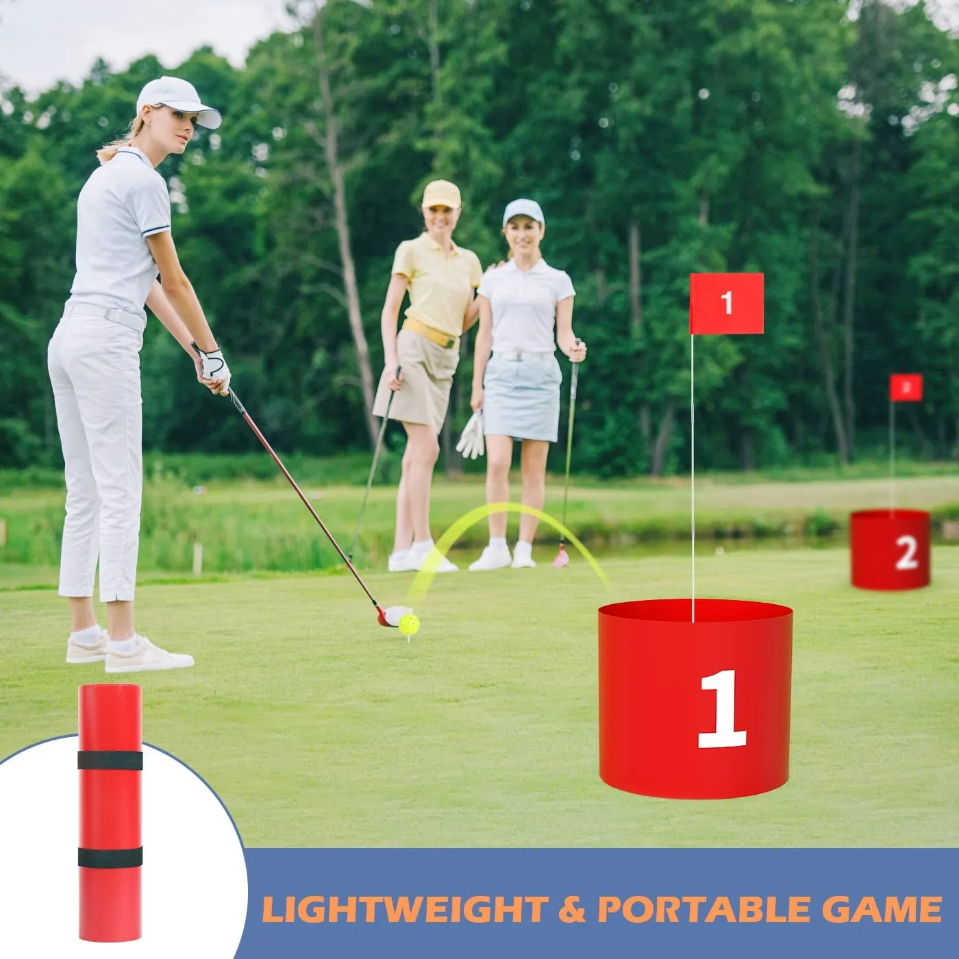 FOOING Golf Game, Golf Yard Games with LED Light, Portable 6 Hole Set Golf Simulators for Home Adults Kids Lawn, Beach, Yard, Camping