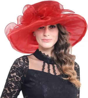 FORBUSITE Derby Church Dress Hat for Women Fascinator Bridal Tea Party Wedding Hat Wide Brim