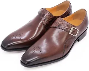 Formal Oxford Shoes for Men Slip On Monk Strap Breathable Square Toe Cowhide Block Heel Slip Resistant Rubber Sole Anti-Slip Low Top Casual Suitable for Many Occasions