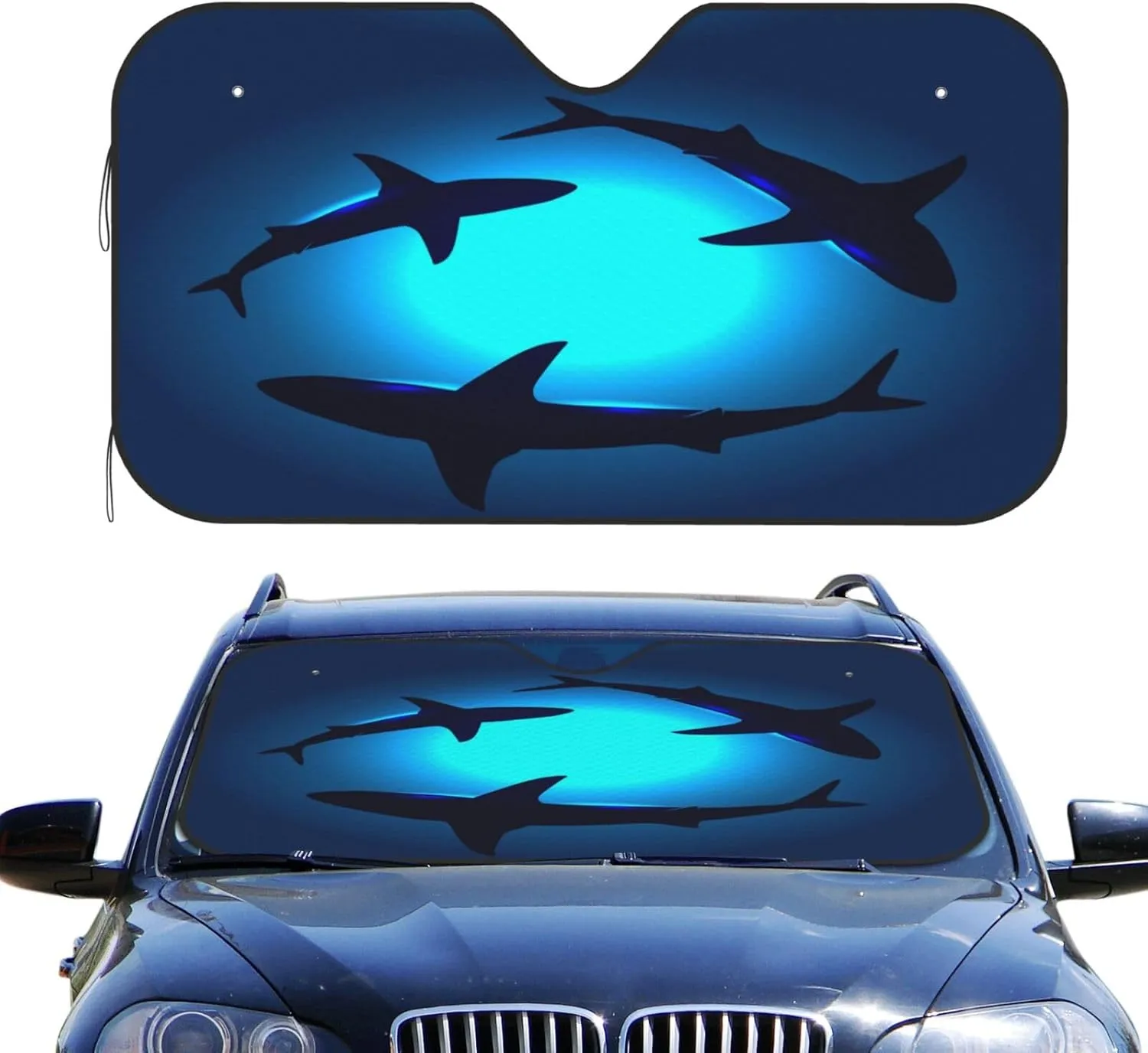 Foruidea Peaceful Floating Swimming Sharks Under The Blue Ocean Sea Car Windshield Sun Shade Auto Sunshade for Car Truck SUV-Blocks Rays Sun Visor Protector-Keeps Your Vehicle Cool (51.2 X 27.5 Inch)