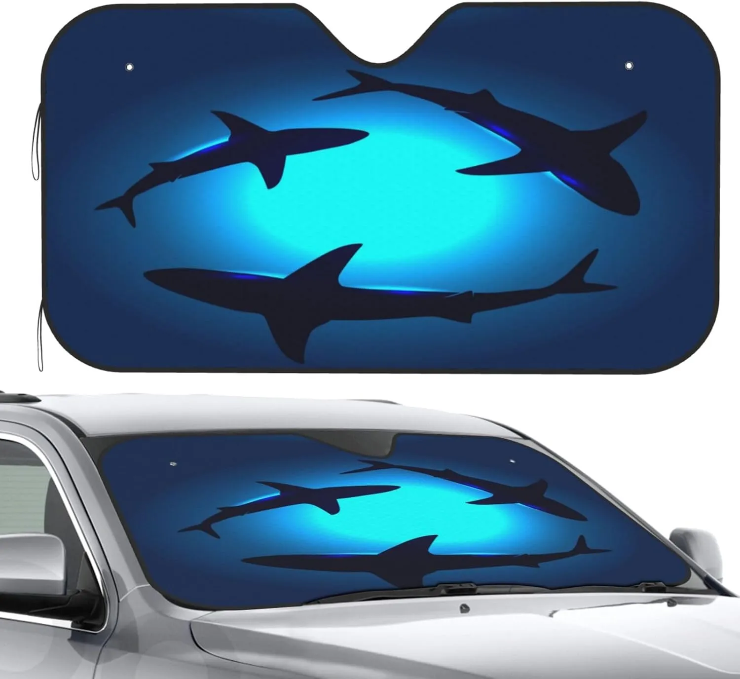 Foruidea Peaceful Floating Swimming Sharks Under The Blue Ocean Sea Car Windshield Sun Shade Auto Sunshade for Car Truck SUV-Blocks Rays Sun Visor Protector-Keeps Your Vehicle Cool (51.2 X 27.5 Inch)