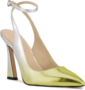 FOWT Women’s Ankle Buckle Straps Slingback Pumps High Stiletto Heels Gradient Color Pump for Girls Pointed Toe Sandals of Satin Office Dress Female Shoes 4-16 US