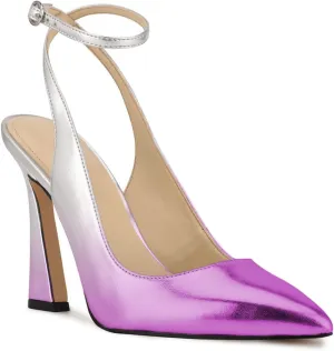 FOWT Women’s Ankle Buckle Straps Slingback Pumps High Stiletto Heels Gradient Color Pump for Girls Pointed Toe Sandals of Satin Office Dress Female Shoes 4-16 US