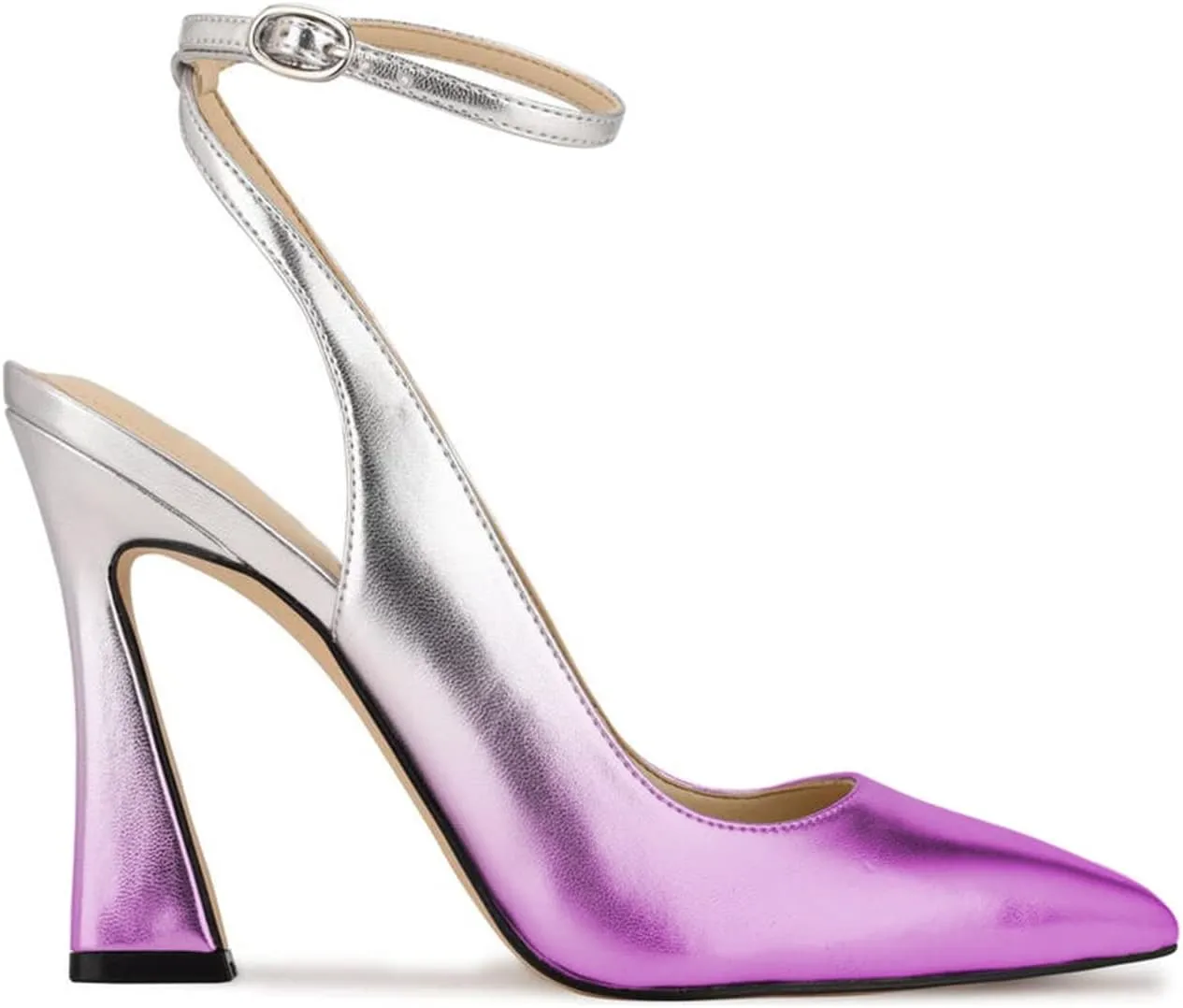 FOWT Women’s Ankle Buckle Straps Slingback Pumps High Stiletto Heels Gradient Color Pump for Girls Pointed Toe Sandals of Satin Office Dress Female Shoes 4-16 US