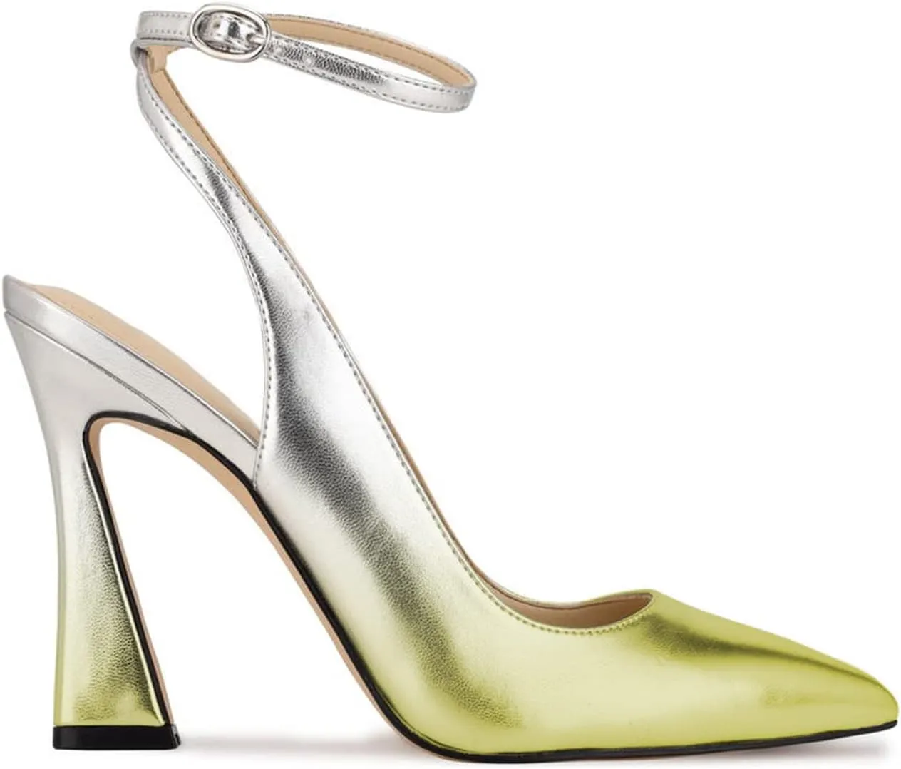 FOWT Women’s Ankle Buckle Straps Slingback Pumps High Stiletto Heels Gradient Color Pump for Girls Pointed Toe Sandals of Satin Office Dress Female Shoes 4-16 US