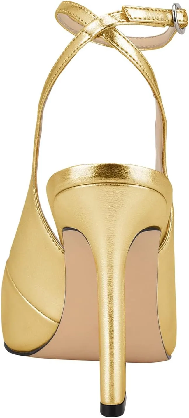 FOWT Women’s Ankle Buckle Straps Slingback Pumps High Stiletto Heels Gradient Color Pump for Girls Pointed Toe Sandals of Satin Office Dress Female Shoes 4-16 US