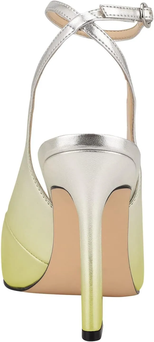 FOWT Women’s Ankle Buckle Straps Slingback Pumps High Stiletto Heels Gradient Color Pump for Girls Pointed Toe Sandals of Satin Office Dress Female Shoes 4-16 US
