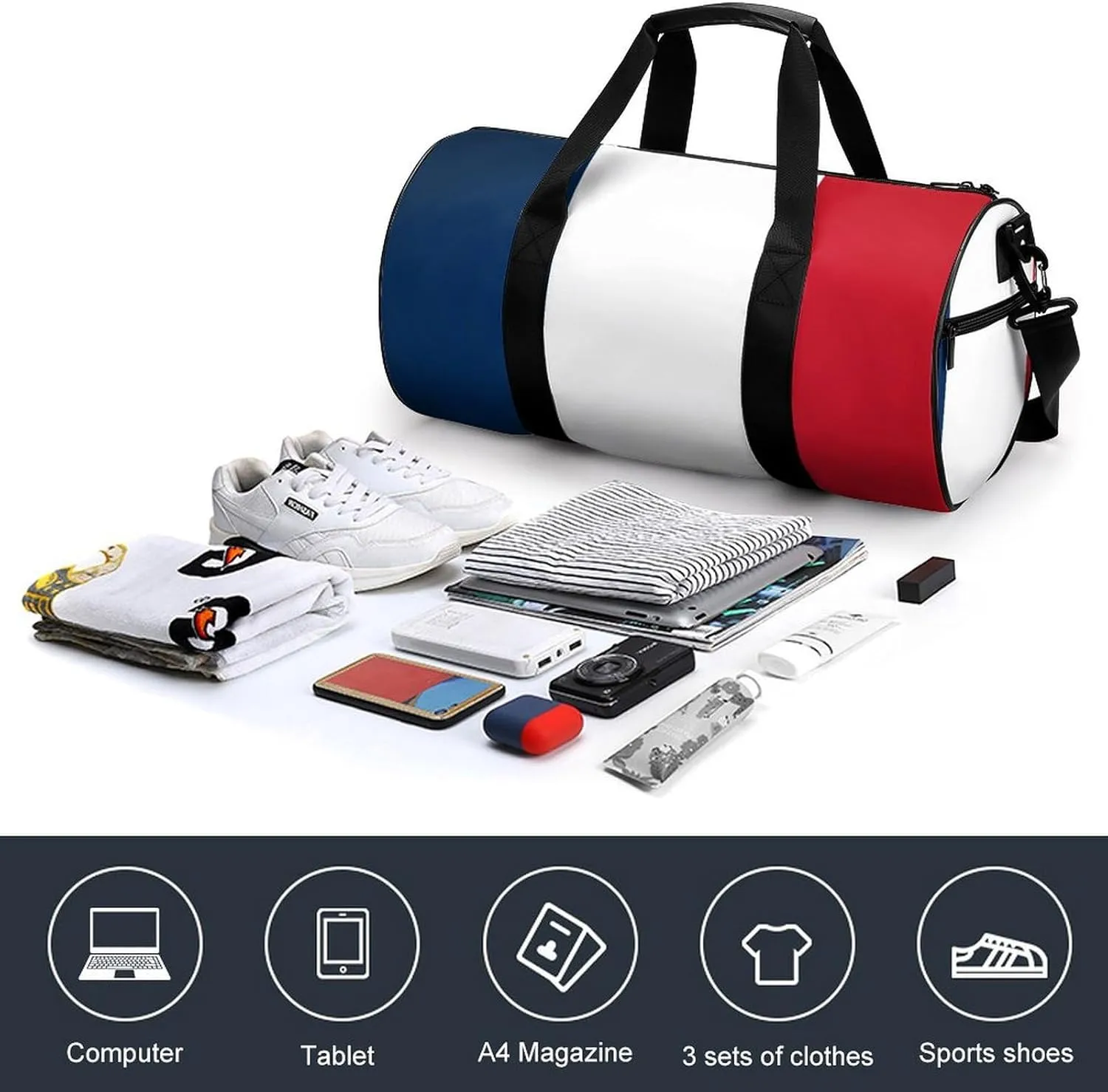France Flag Gym Bag for Men Women with Wet Pocket Travel Duffel Sports Overnight Weekender