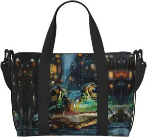 Frog And Rain Print Portable Travel Duffel Bag,Ideal For Business And Private Travel