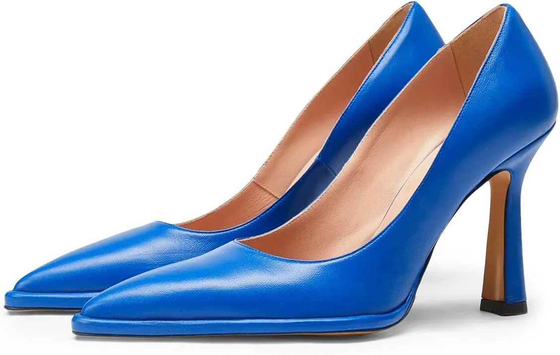 FSJ Women Classic Closed Almond Toe Thin Platform Pumps Slip On Stiletto High Heels Formal Business Wedding Shoes Size 4-16 US