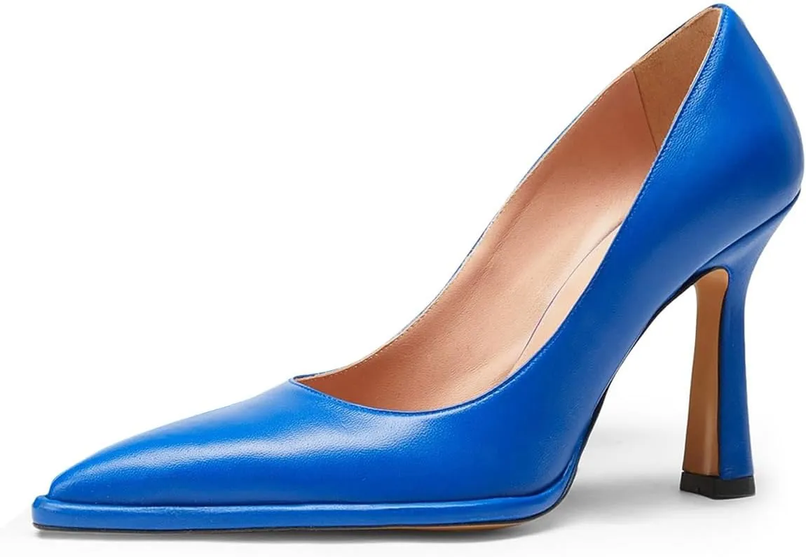 FSJ Women Classic Closed Almond Toe Thin Platform Pumps Slip On Stiletto High Heels Formal Business Wedding Shoes Size 4-16 US