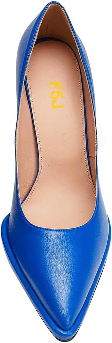 FSJ Women Classic Closed Almond Toe Thin Platform Pumps Slip On Stiletto High Heels Formal Business Wedding Shoes Size 4-16 US