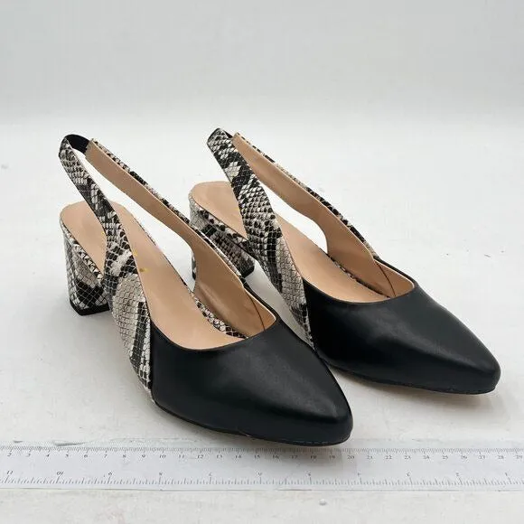 FSJ Women Retro Slingback Pointed Closed Toe Sandals Mid Block Heel Pump Strappy