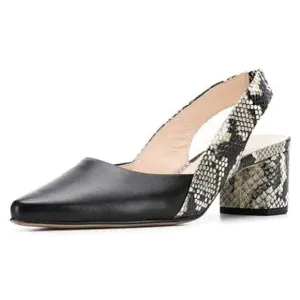 FSJ Women Retro Slingback Pointed Closed Toe Sandals Mid Block Heel Pump Strappy