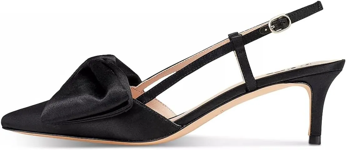 FYS Women Graceful Bow Slingback Kitten Heels Comfy Closed Pointed Toe Heeled Sandals Ankle Strap Party Dress Pump Shoes Size 4-15 US