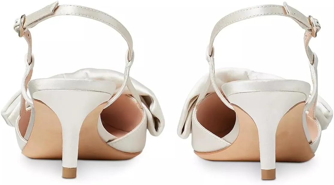 FYS Women Graceful Bow Slingback Kitten Heels Comfy Closed Pointed Toe Heeled Sandals Ankle Strap Party Dress Pump Shoes Size 4-15 US
