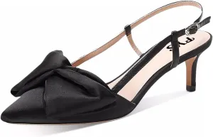 FYS Women Graceful Bow Slingback Kitten Heels Comfy Closed Pointed Toe Heeled Sandals Ankle Strap Party Dress Pump Shoes Size 4-15 US