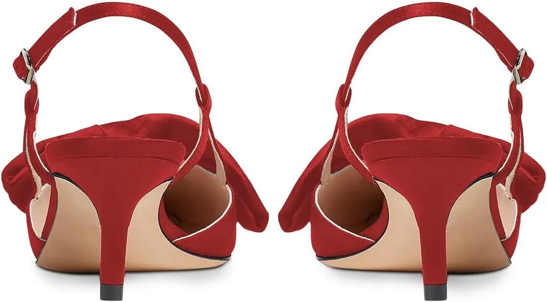 FYS Women Graceful Bow Slingback Kitten Heels Comfy Closed Pointed Toe Heeled Sandals Ankle Strap Party Dress Pump Shoes Size 4-15 US