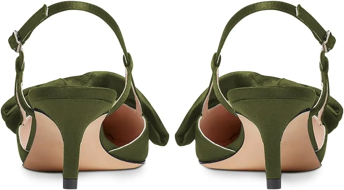 FYS Women Graceful Bow Slingback Kitten Heels Comfy Closed Pointed Toe Heeled Sandals Ankle Strap Party Dress Pump Shoes Size 4-15 US