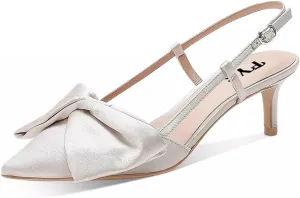 FYS Women Graceful Bow Slingback Kitten Heels Comfy Closed Pointed Toe Heeled Sandals Ankle Strap Party Dress Pump Shoes Size 4-15 US