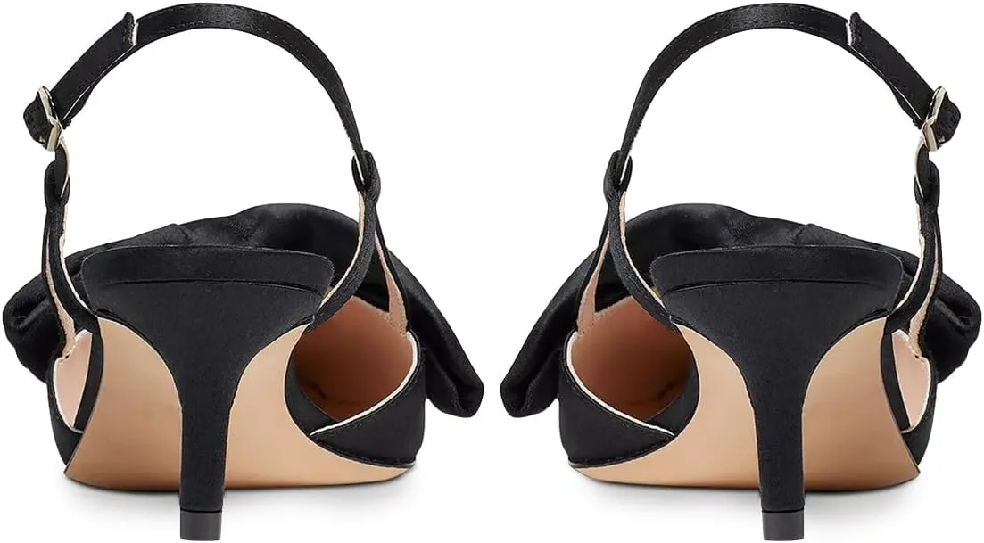 FYS Women Graceful Bow Slingback Kitten Heels Comfy Closed Pointed Toe Heeled Sandals Ankle Strap Party Dress Pump Shoes Size 4-15 US