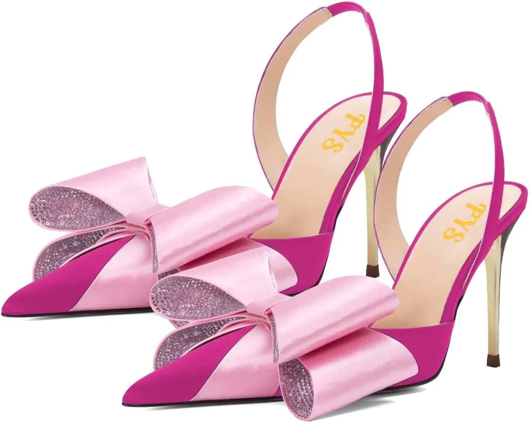 FYS Women's Elegant Closed Pointed Toe Sandal Stiletto High Heel Slingback Sparkly Rhinestone Bowknot Pump Patchwork Slip On Dress Prom Evening Shoes Size 4-16 US