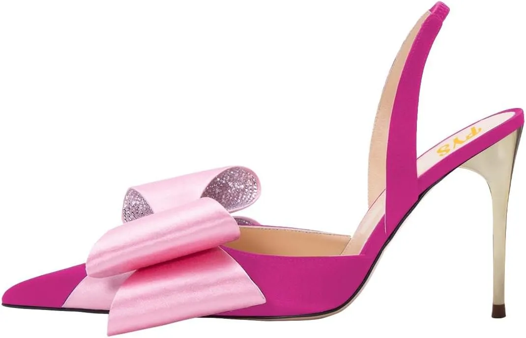 FYS Women's Elegant Closed Pointed Toe Sandal Stiletto High Heel Slingback Sparkly Rhinestone Bowknot Pump Patchwork Slip On Dress Prom Evening Shoes Size 4-16 US