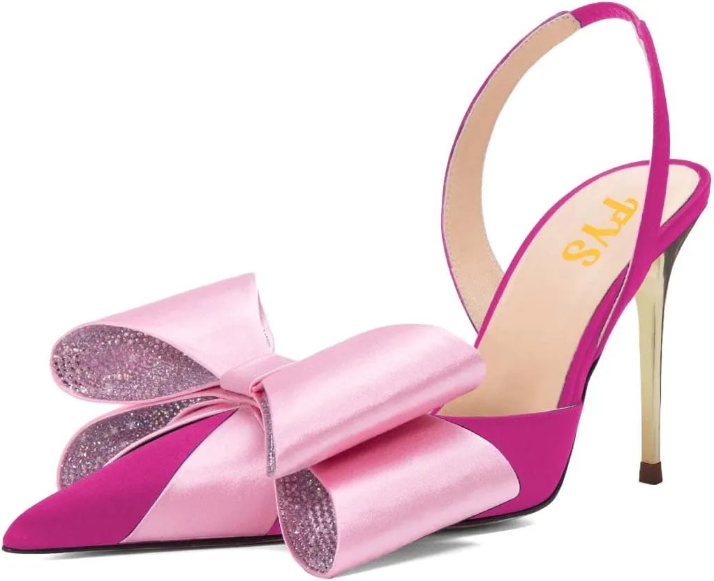 FYS Women's Elegant Closed Pointed Toe Sandal Stiletto High Heel Slingback Sparkly Rhinestone Bowknot Pump Patchwork Slip On Dress Prom Evening Shoes Size 4-16 US