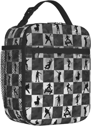 Gaming-Themed Insulated Lunch Bag - Waterproof, Leakproof, and Durable - Reusable Lunchbox for Kids, Men, and Women Grey/White