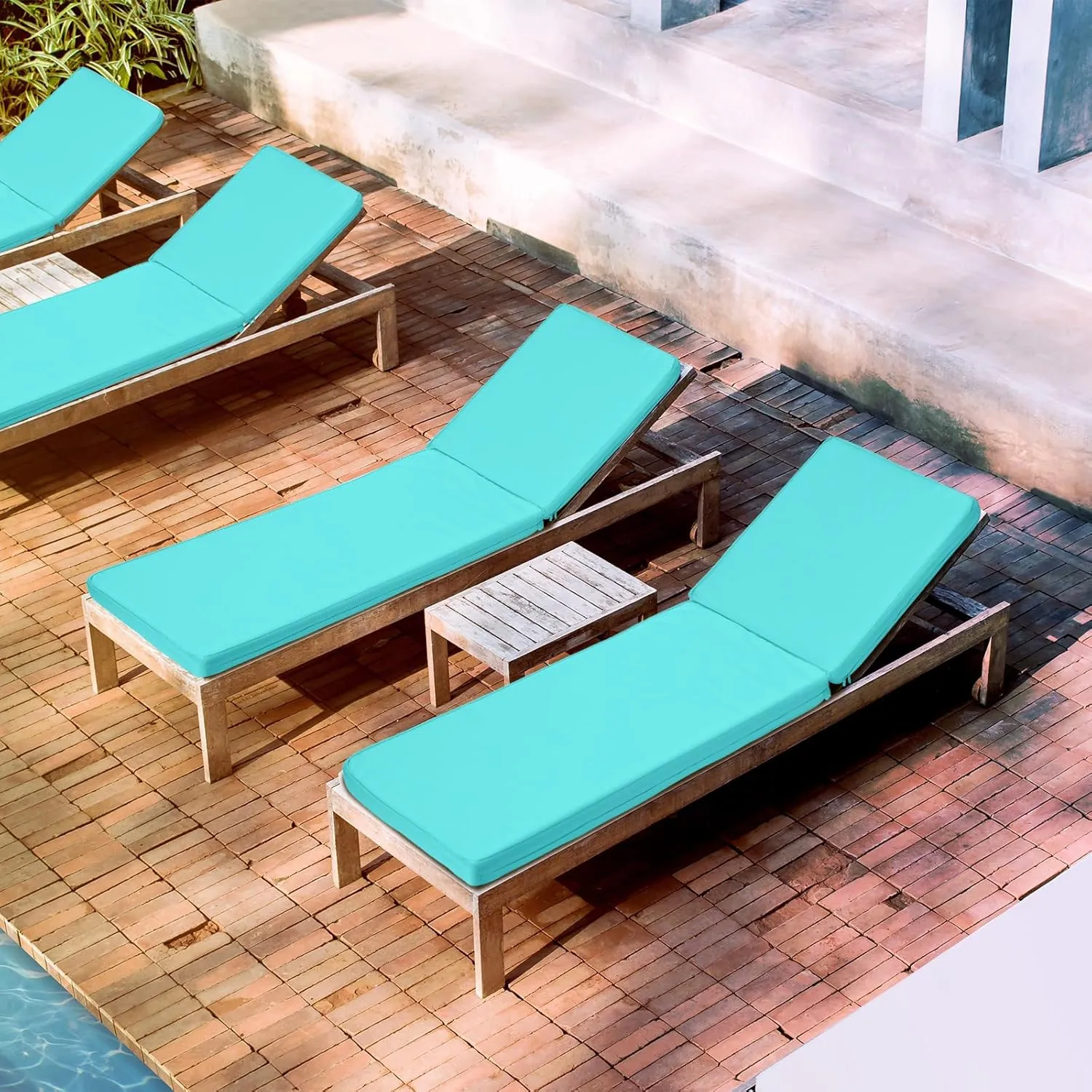 Ganeen Waterproof Chaise Lounge Cushion Chair Cover (Not Includes Cushion) Outdoor Chair Replacement Slip Covers Chaise Lounge Slipcover with Zipper Ties for Patio Pool(80 x 26 x 3 Inch,Lake Blue)