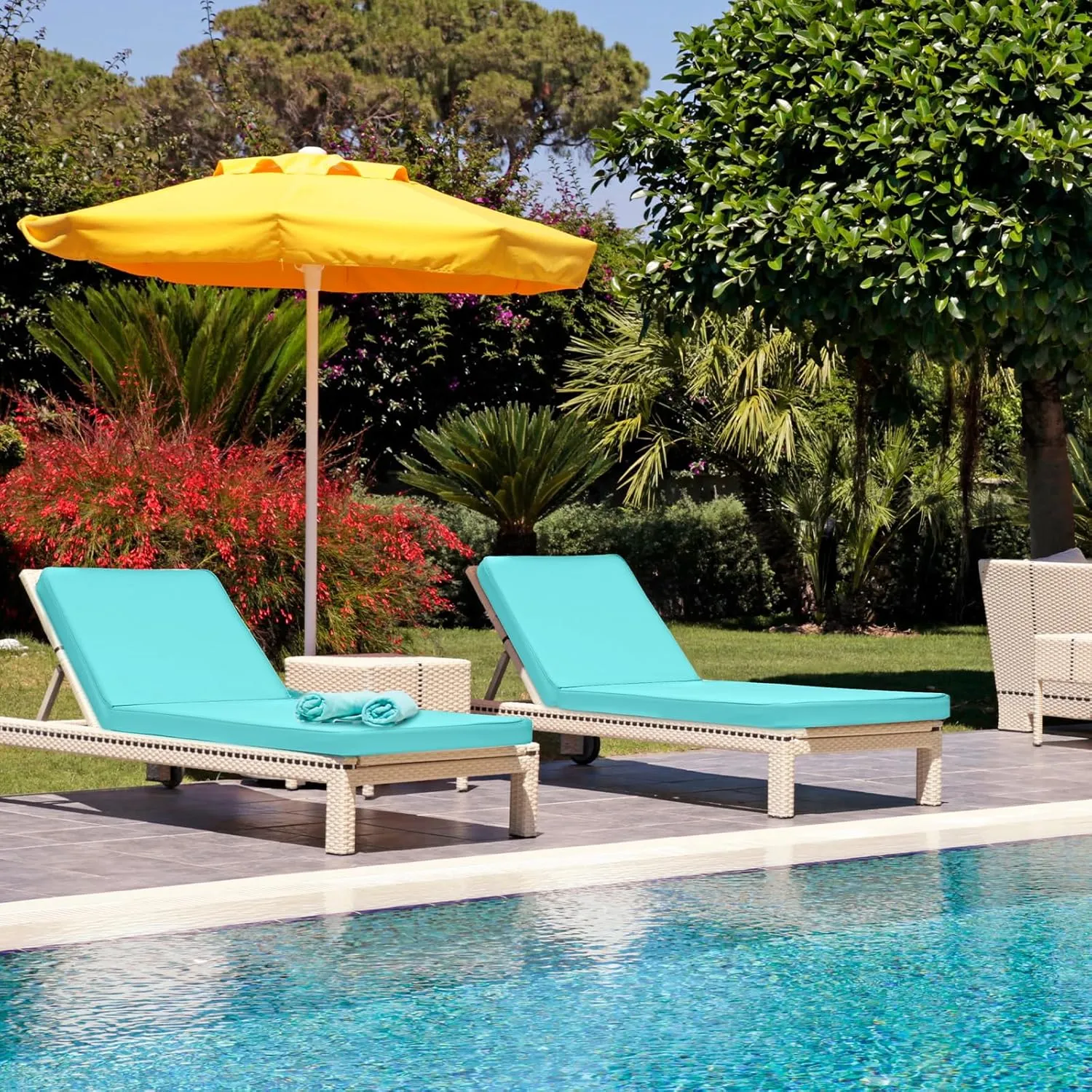 Ganeen Waterproof Chaise Lounge Cushion Chair Cover (Not Includes Cushion) Outdoor Chair Replacement Slip Covers Chaise Lounge Slipcover with Zipper Ties for Patio Pool(80 x 26 x 3 Inch,Lake Blue)