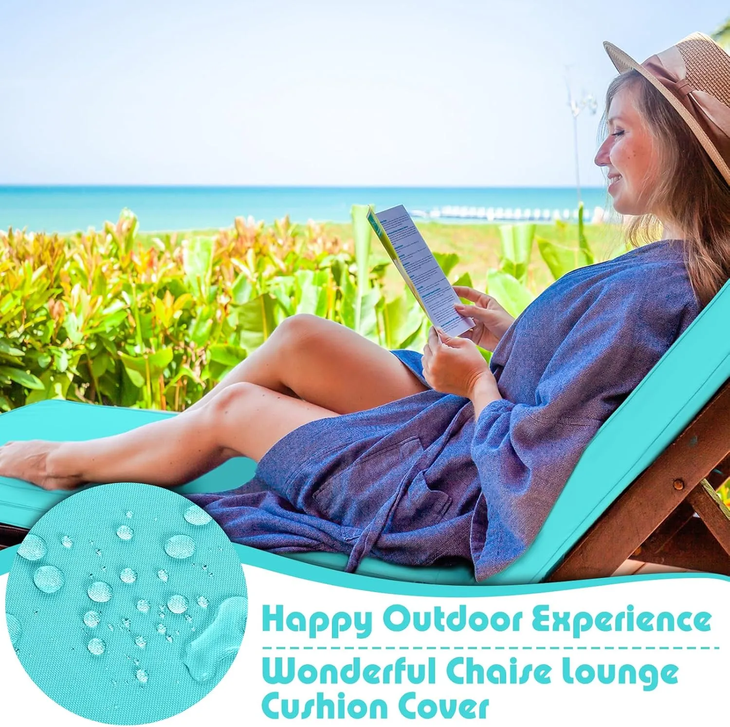 Ganeen Waterproof Chaise Lounge Cushion Chair Cover (Not Includes Cushion) Outdoor Chair Replacement Slip Covers Chaise Lounge Slipcover with Zipper Ties for Patio Pool(80 x 26 x 3 Inch,Lake Blue)