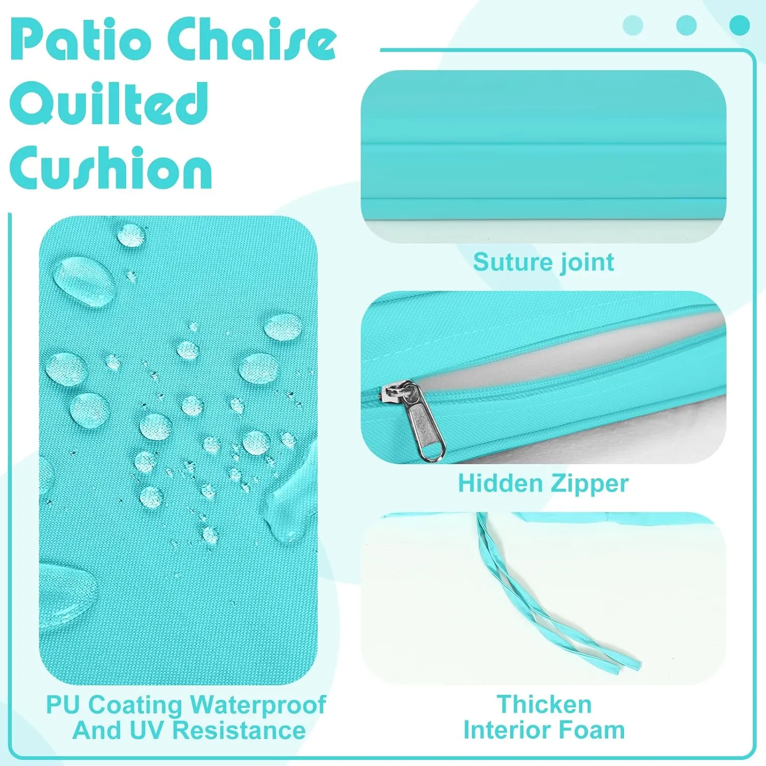 Ganeen Waterproof Chaise Lounge Cushion Chair Cover (Not Includes Cushion) Outdoor Chair Replacement Slip Covers Chaise Lounge Slipcover with Zipper Ties for Patio Pool(80 x 26 x 3 Inch,Lake Blue)
