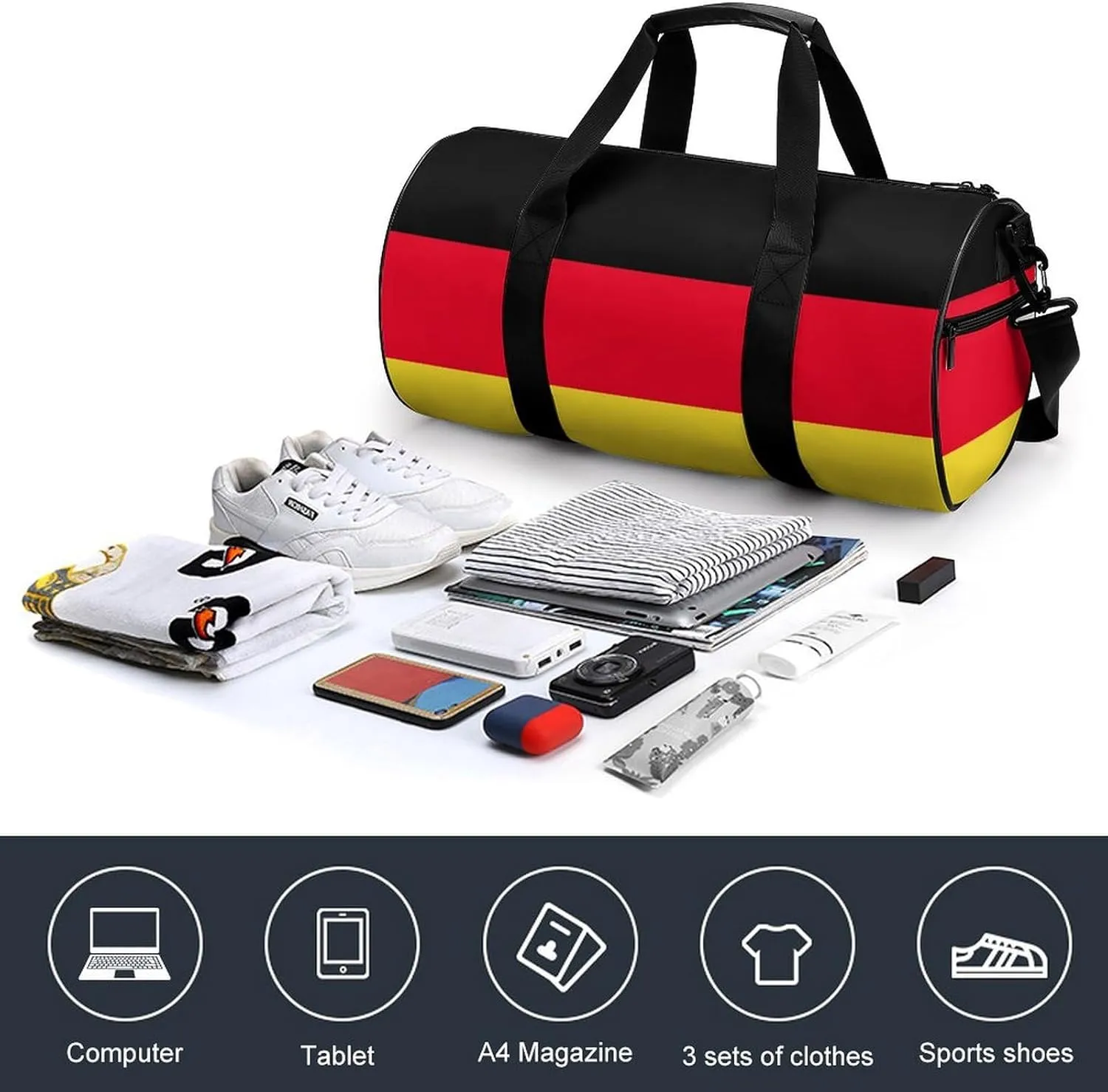 Germany Flag Travel Gym Duffel Bag for Women Men Dry Wet Separation Carry On Weekender