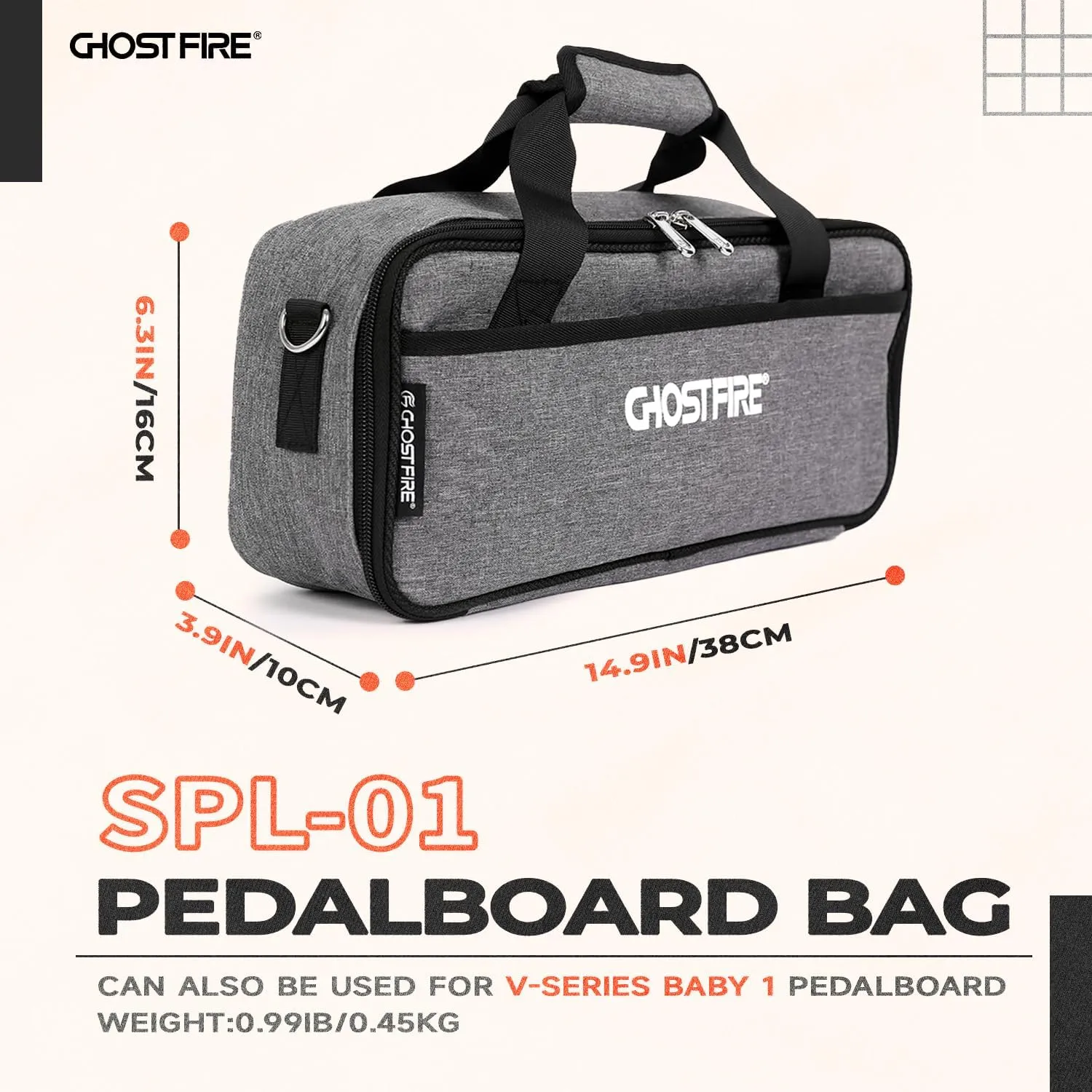 Ghost Fire Guitar Pedal Board Bag Effect Pedalboard Bag Accessory Storage Bag Carry Case 14.9x6.3x3.9in