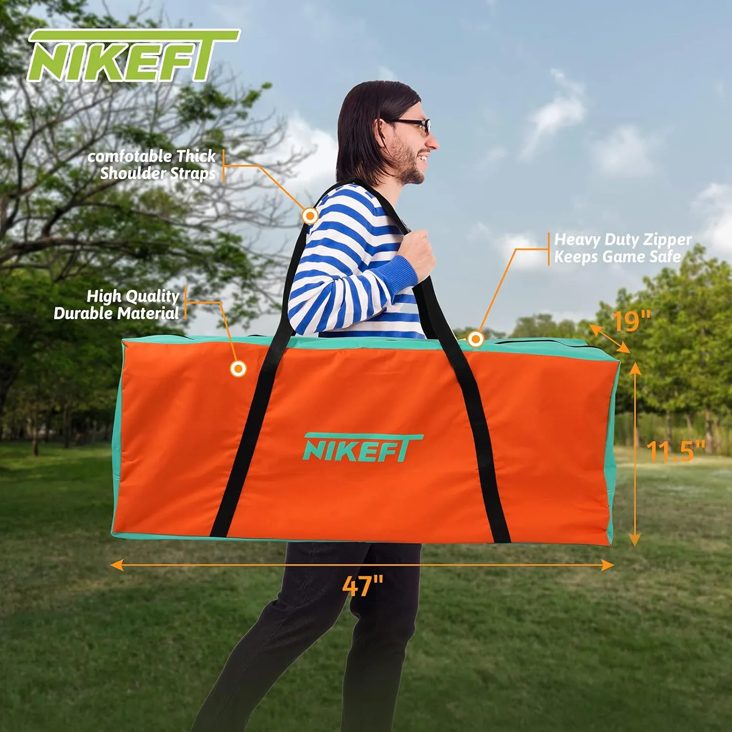Giant 4-to-Score Game Bag, 47" Heavy-Duty 600D Oxford Fabric,Waterproof&Durable,Easy Transport with Extended Straps,Ideal for Outdoor Fun, BBQs and Camping (Orange&Green)